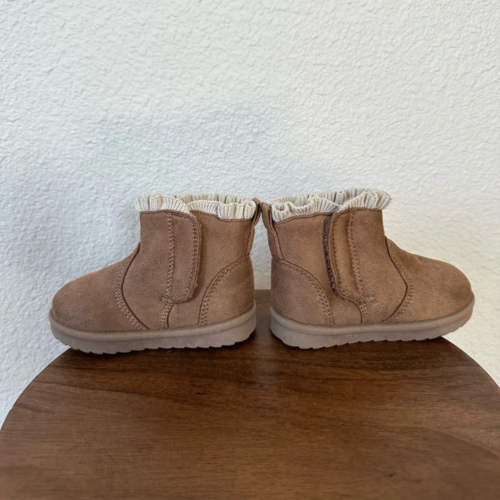 Wonder Nation Infant Girl Size 3 Brown Faux Suede Ruffle Bow Ankle Boots